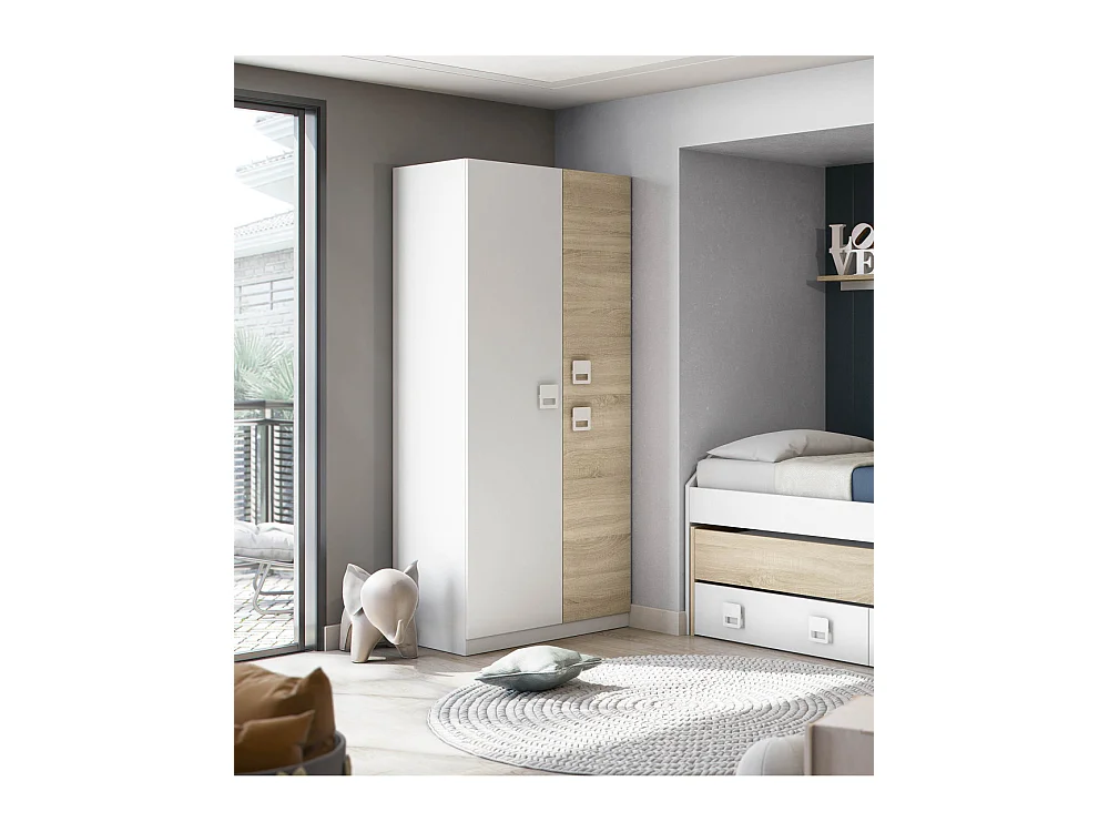 Armario de 3 puertas de 200x90x52 cm con barra de colgar extraíble en blanco-beige Tomy