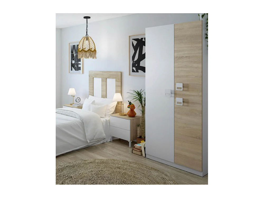 Armario de 3 puertas de 200x90x52 cm con barra de colgar extraíble en blanco-beige Tomy