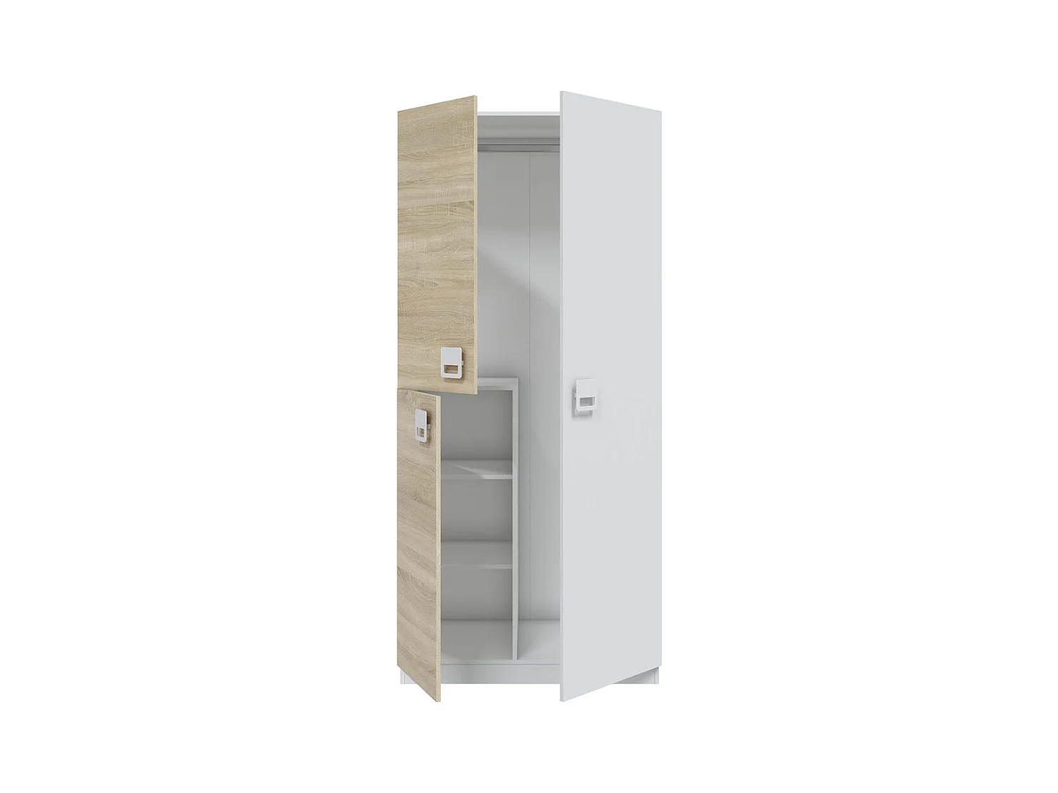 Armario de 3 puertas de 200x90x52 cm con barra de colgar extraíble en blanco-beige Tomy