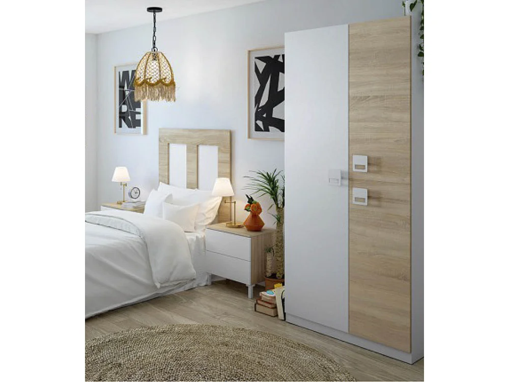 Armario de 3 puertas de 200x90x52 cm con barra de colgar extraíble en blanco-beige Tomy
