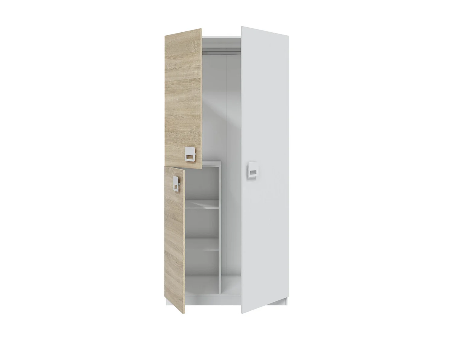 Armario de 3 puertas de 200x90x52 cm con barra de colgar extraíble en blanco-beige Tomy