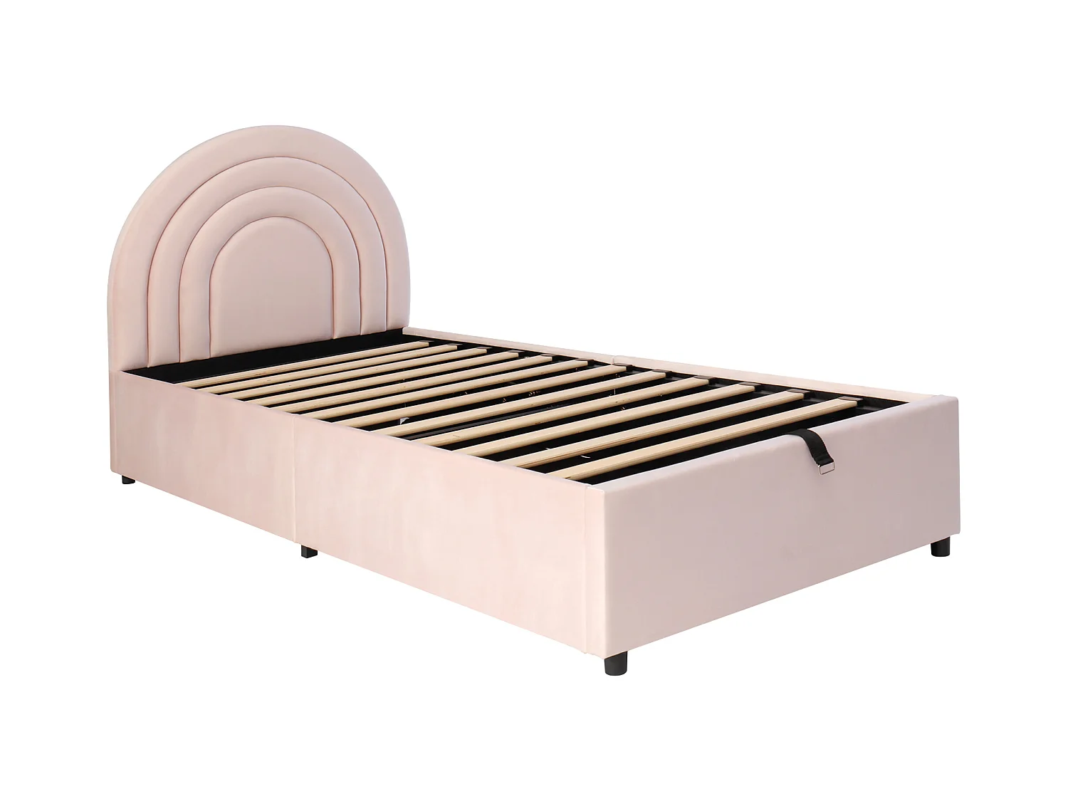 Lit coffre 90x200 cm avec sommier - velours - rose (sans matelas)