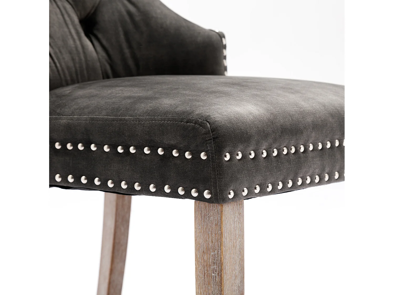 Lot de 6 chaises en velours - pieds en bois - gris