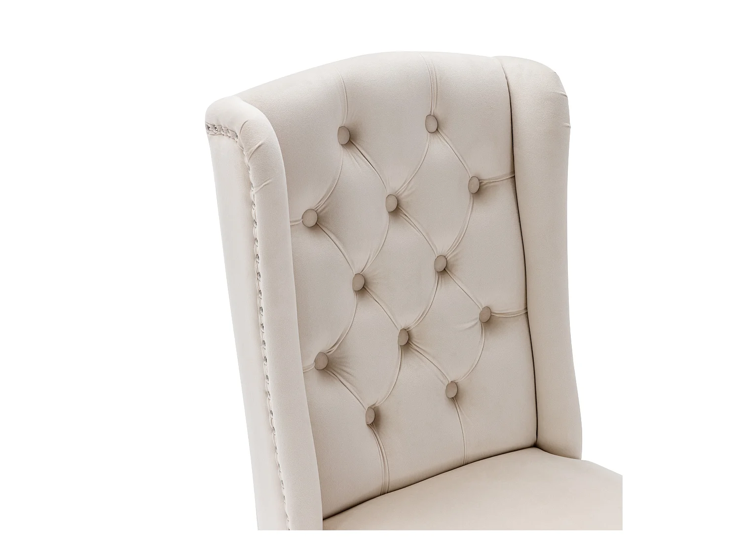 Lot de 2 chaises à manger en velours avec dossier - pieds en bois noir - beige