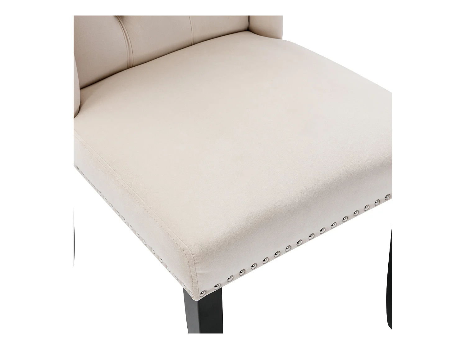 Lot de 2 chaises à manger en velours avec dossier - pieds en bois noir - beige