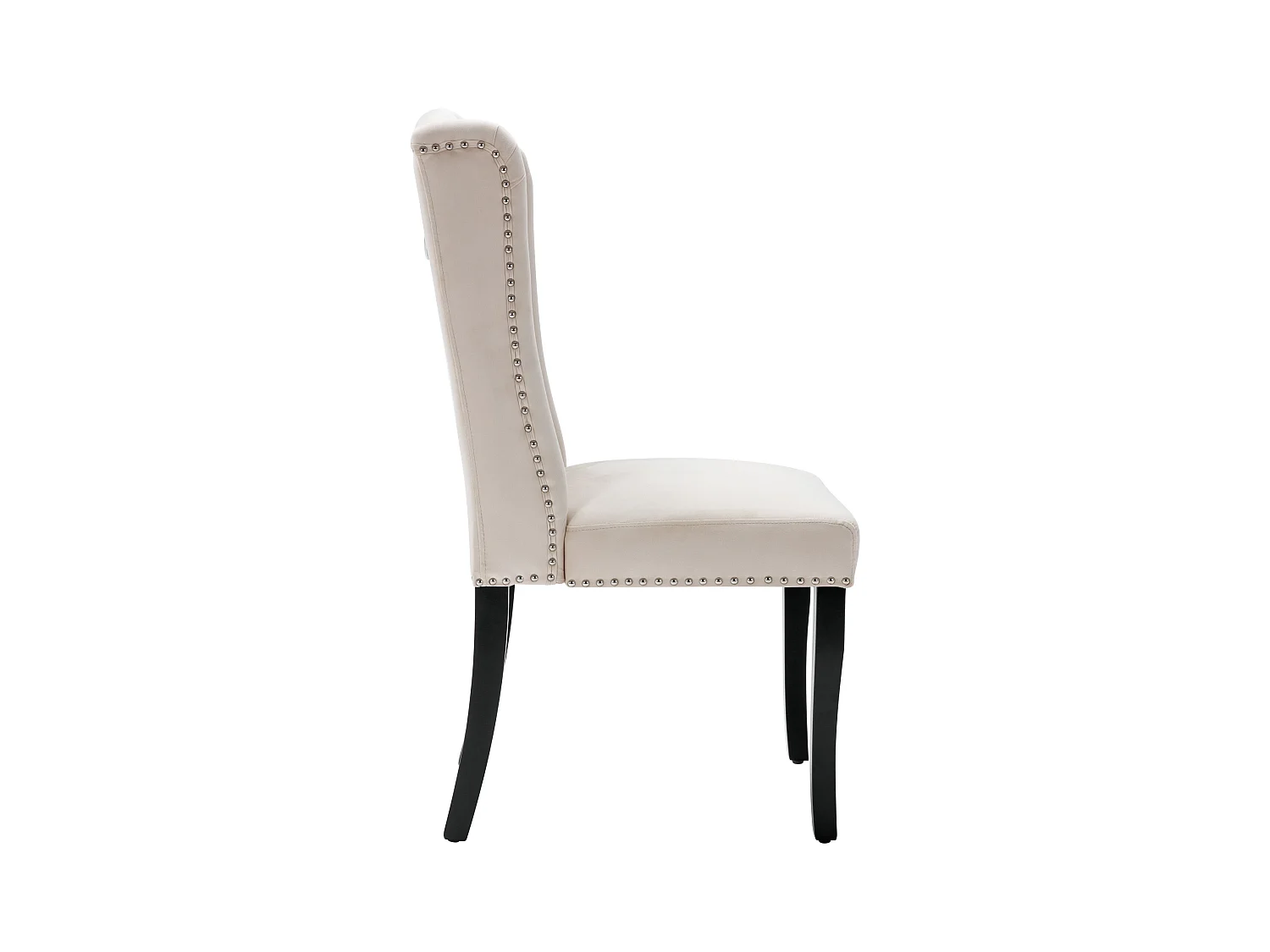 Lot de 2 chaises à manger en velours avec dossier - pieds en bois noir - beige