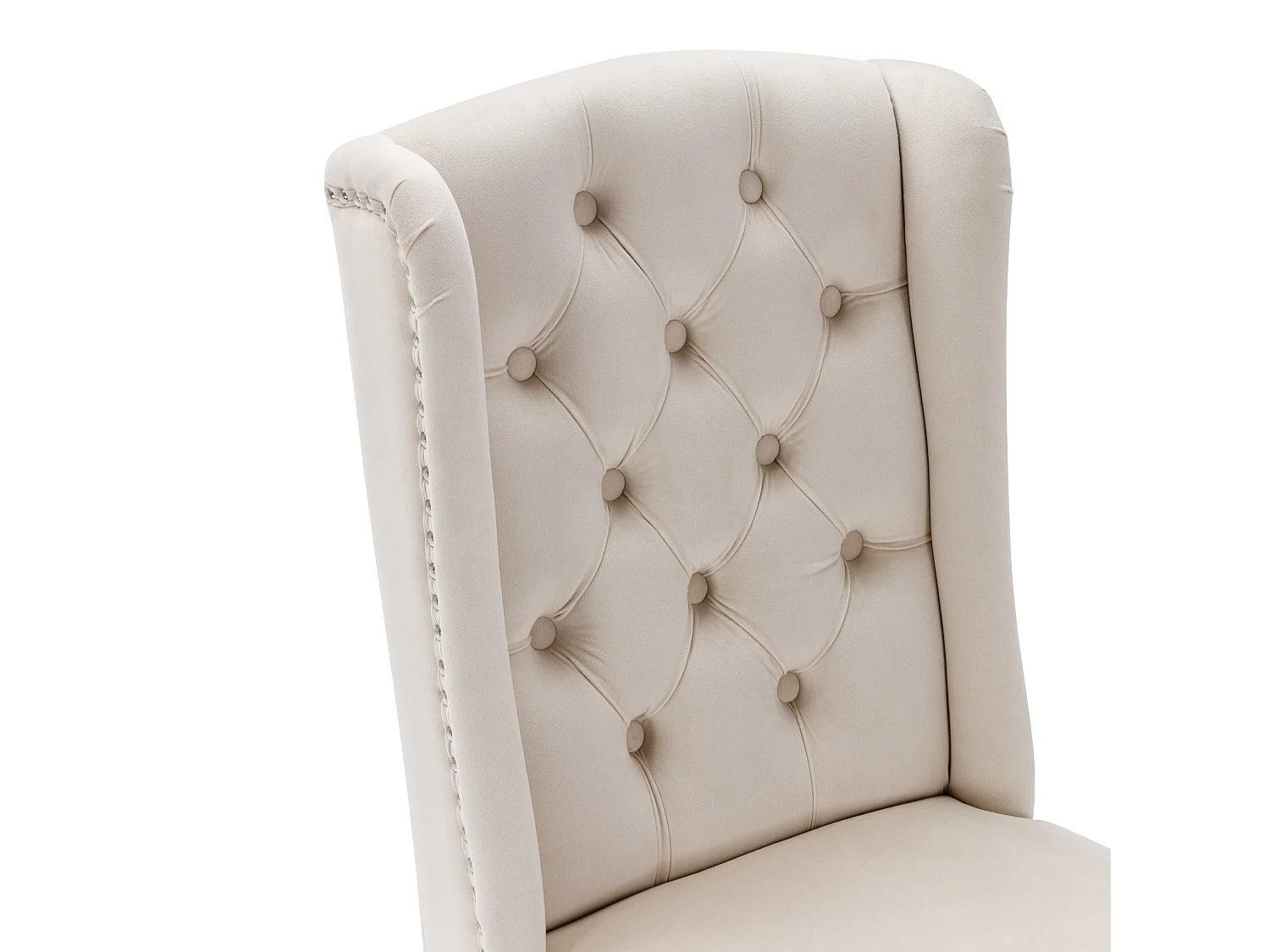 Lot de 2 chaises à manger en velours avec dossier - pieds en bois noir - beige