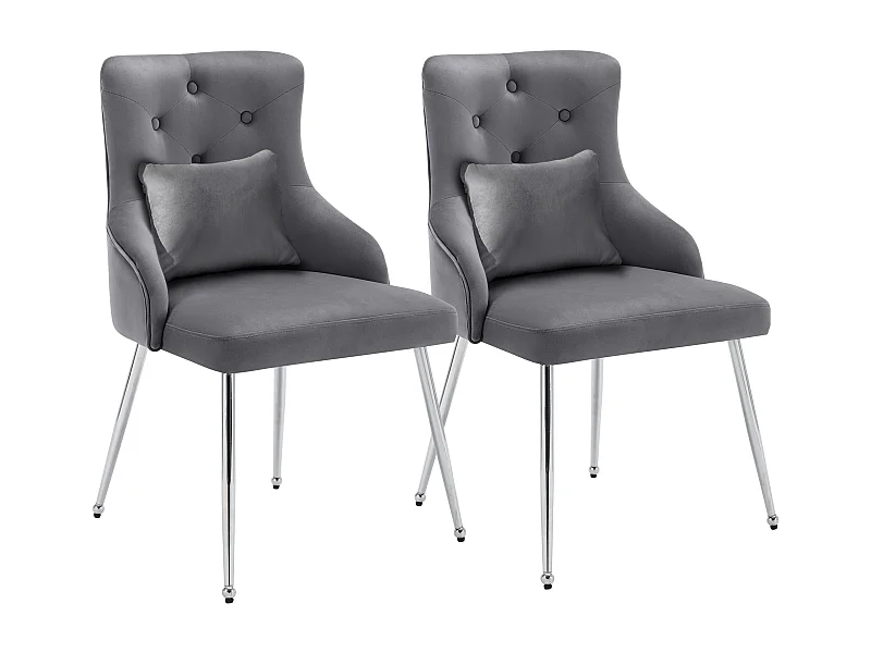 Lot de 2 chaises à manger en velours avec support lombaire et dossier - pieds en métal - gris