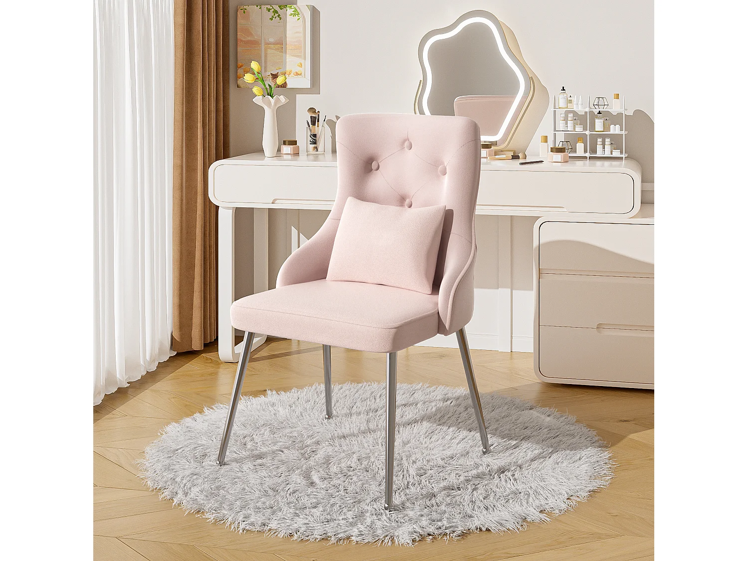 Chaises en velours avec support lombaire et dossier - pieds en métal - rose