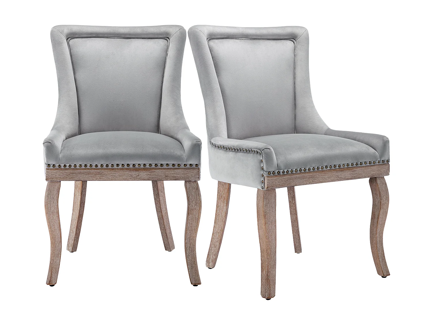 Lot de 2 chaises à manger en velours avec dossier - pieds en bois - gris