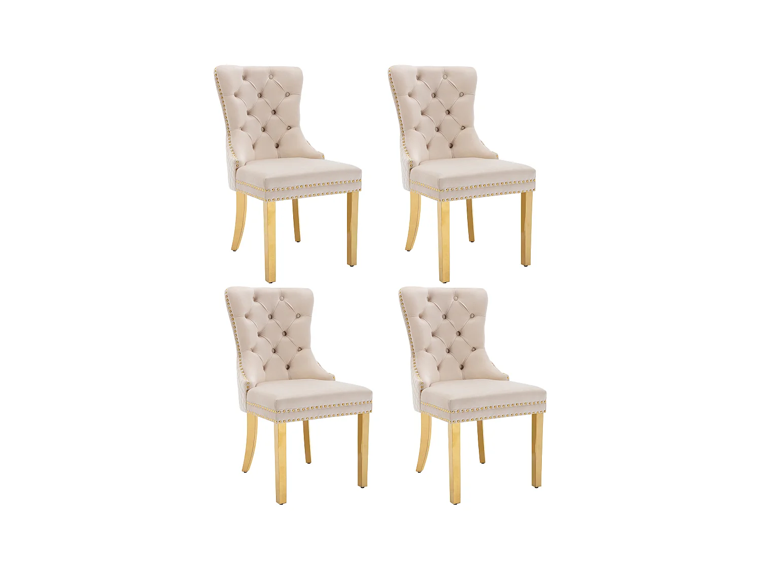 Lot de 4 chaises à manger avec dossier rembourré - pieds en métal doré - velours - beige