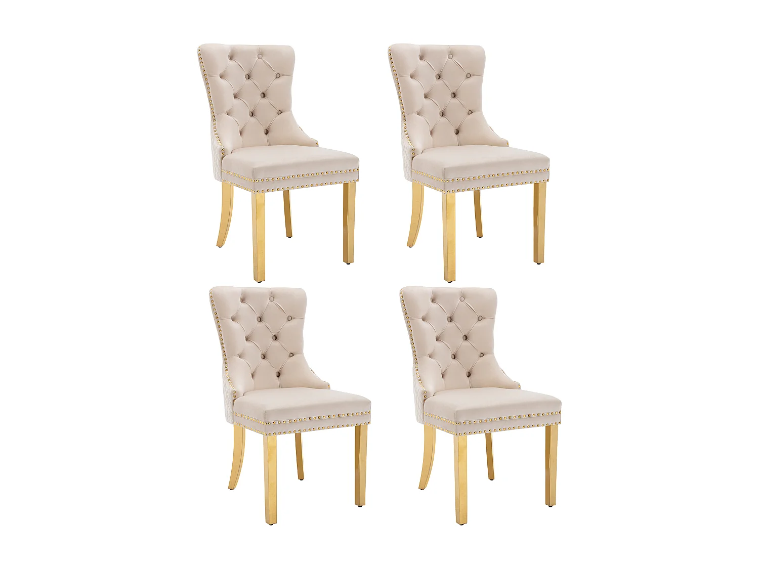 Lot de 4 chaises à manger avec dossier rembourré - pieds en métal doré - velours - beige