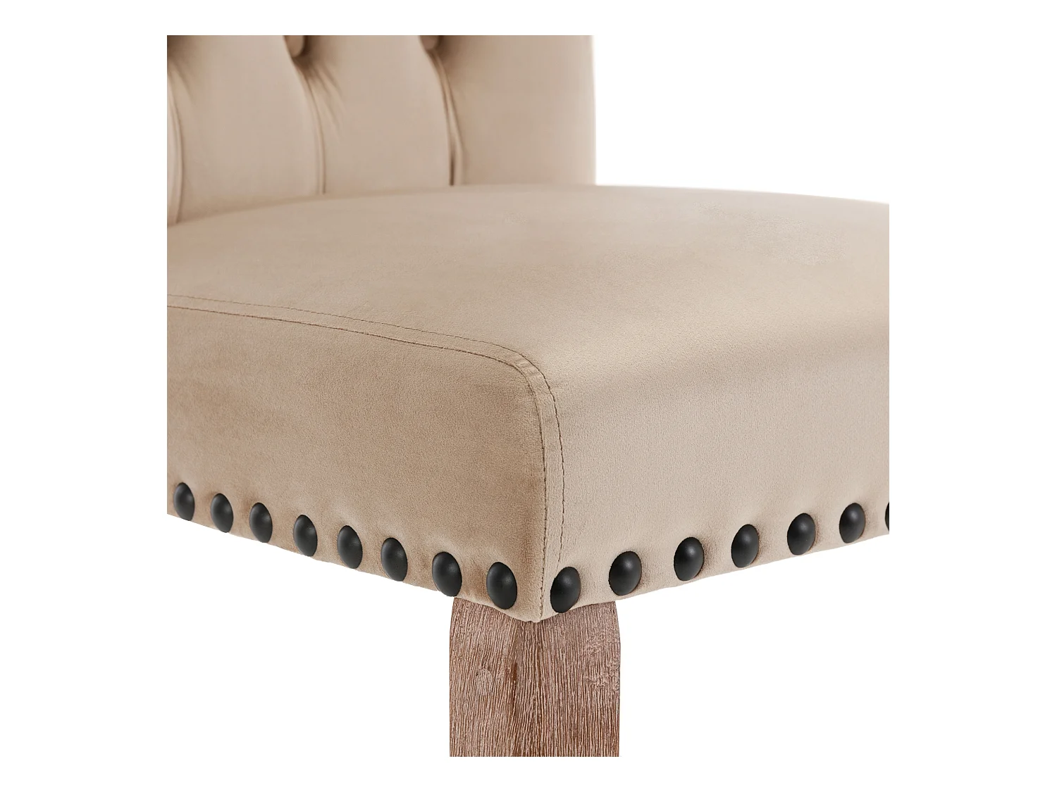 Lot de 2 chaises  en velours  pieds en bois - marron clair