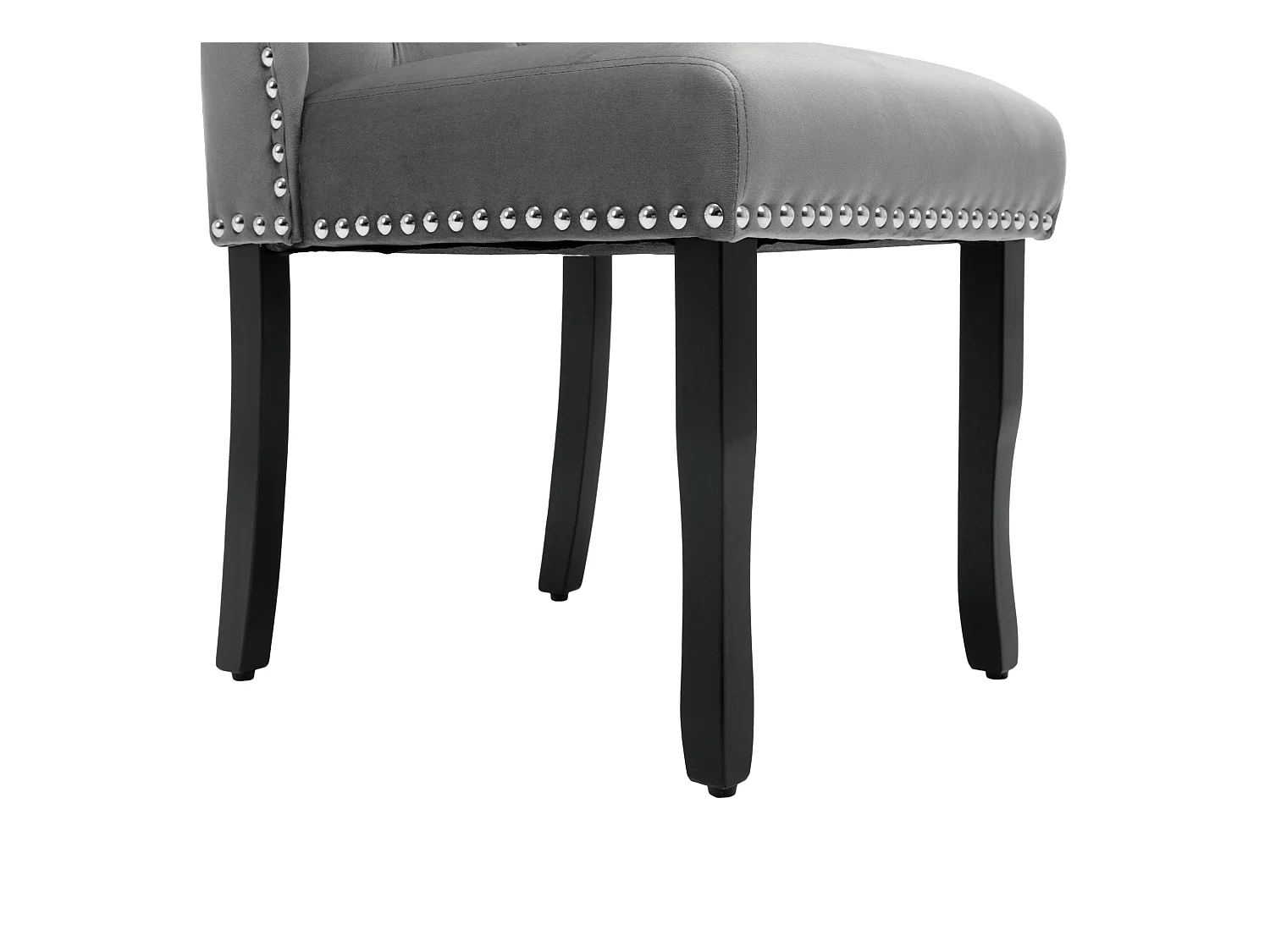 Lot de 2 chaises en velours avec dossier - pieds en bois noir - gris