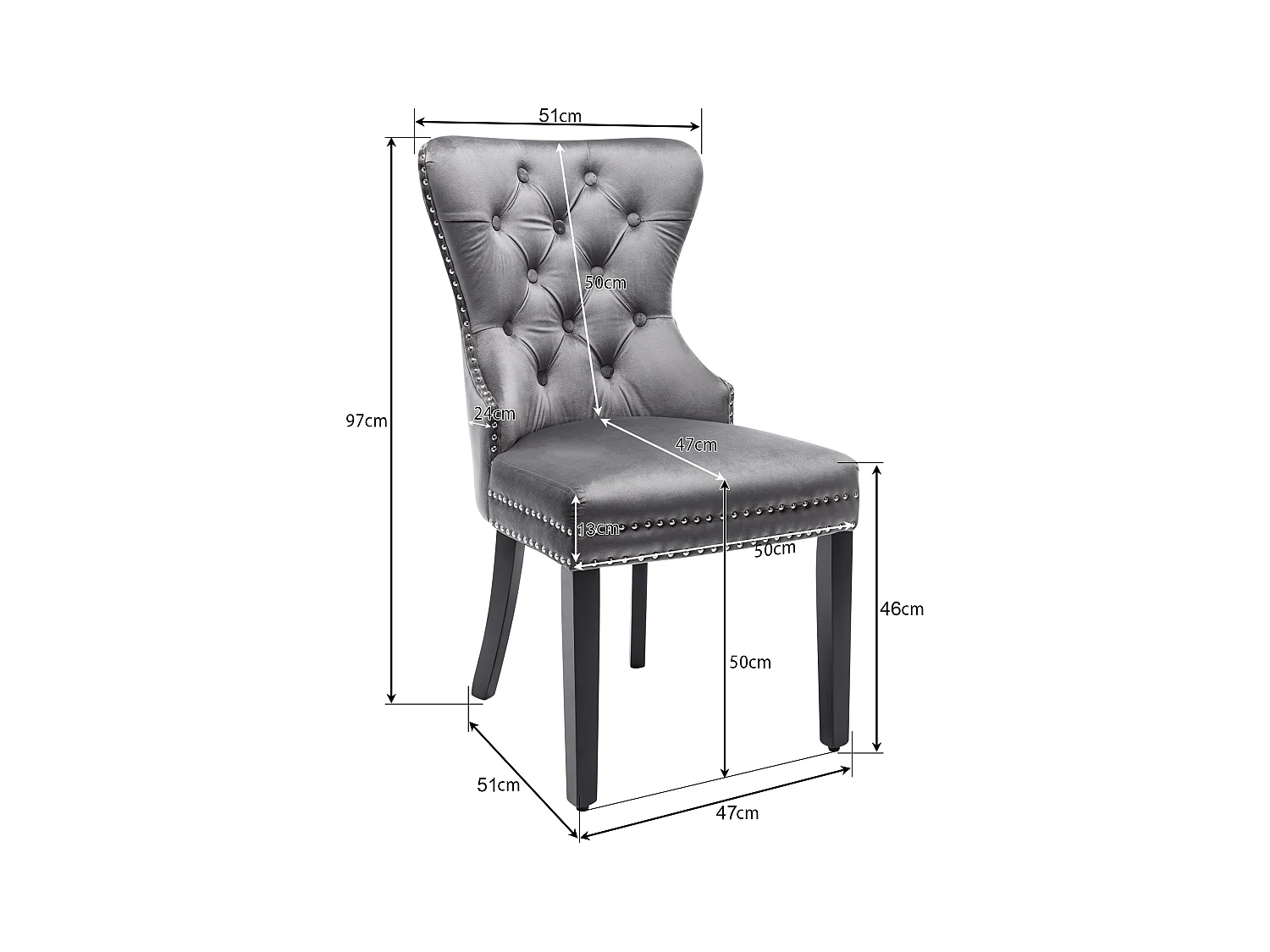 Juego de 2 sillas de comedor de terciopelo con respaldo - patas de madera - gris