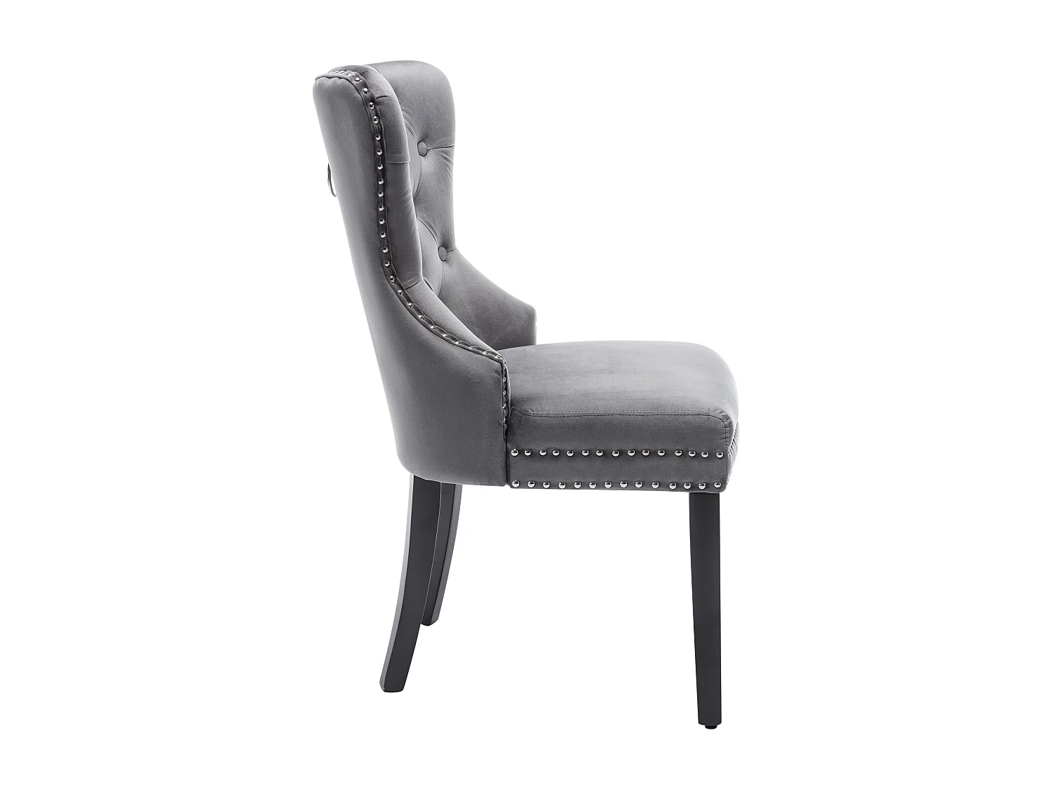 Juego de 2 sillas de comedor de terciopelo con respaldo - patas de madera - gris