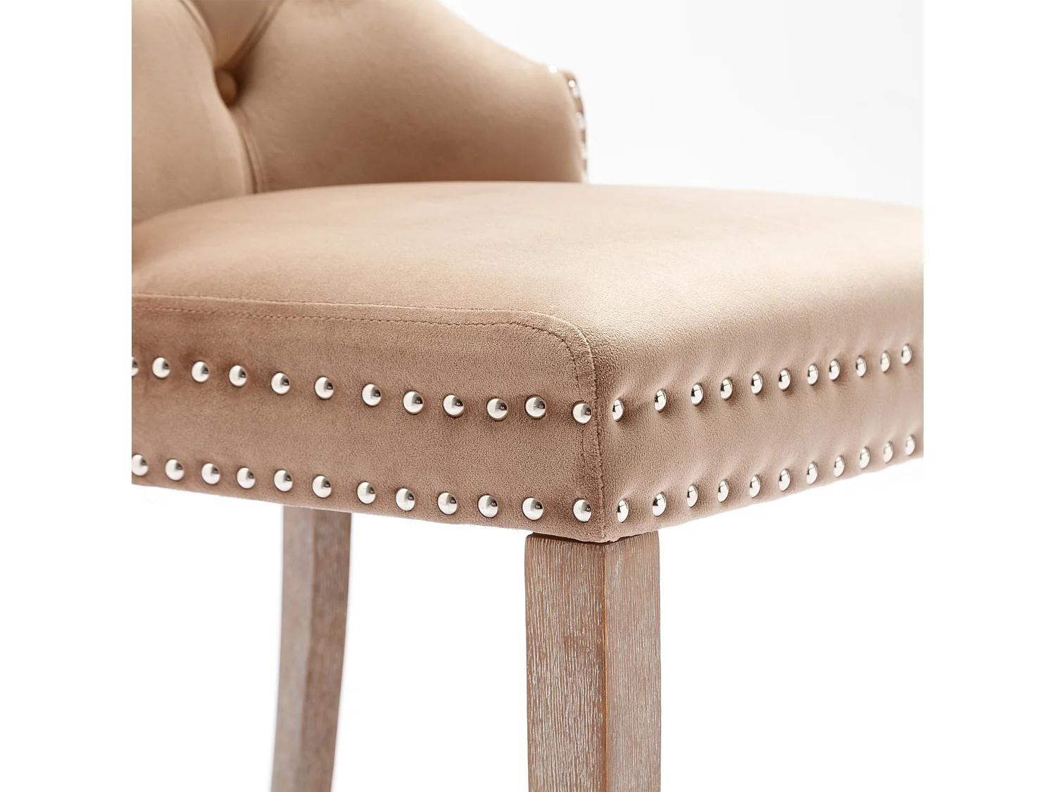 Set van 2 fluwelen eetkamerstoelen met rugleuning - houten poten - lichtbruin