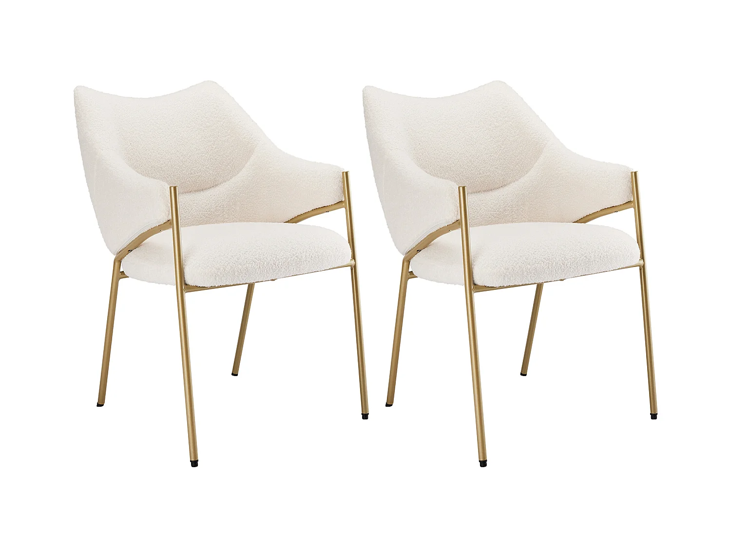 Lot de 2 chaise à manger en sherpa avec avec dossier rembourré et accoudoirs - pieds réglables - beige