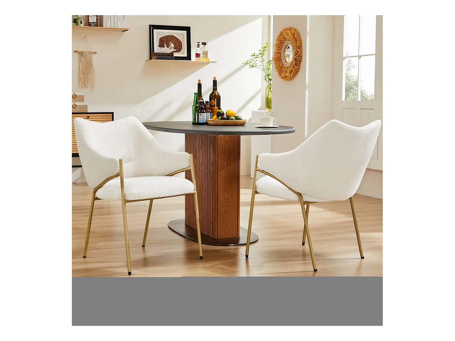 Lot de 2 chaise à manger en sherpa avec avec dossier rembourré et accoudoirs - pieds réglables - beige