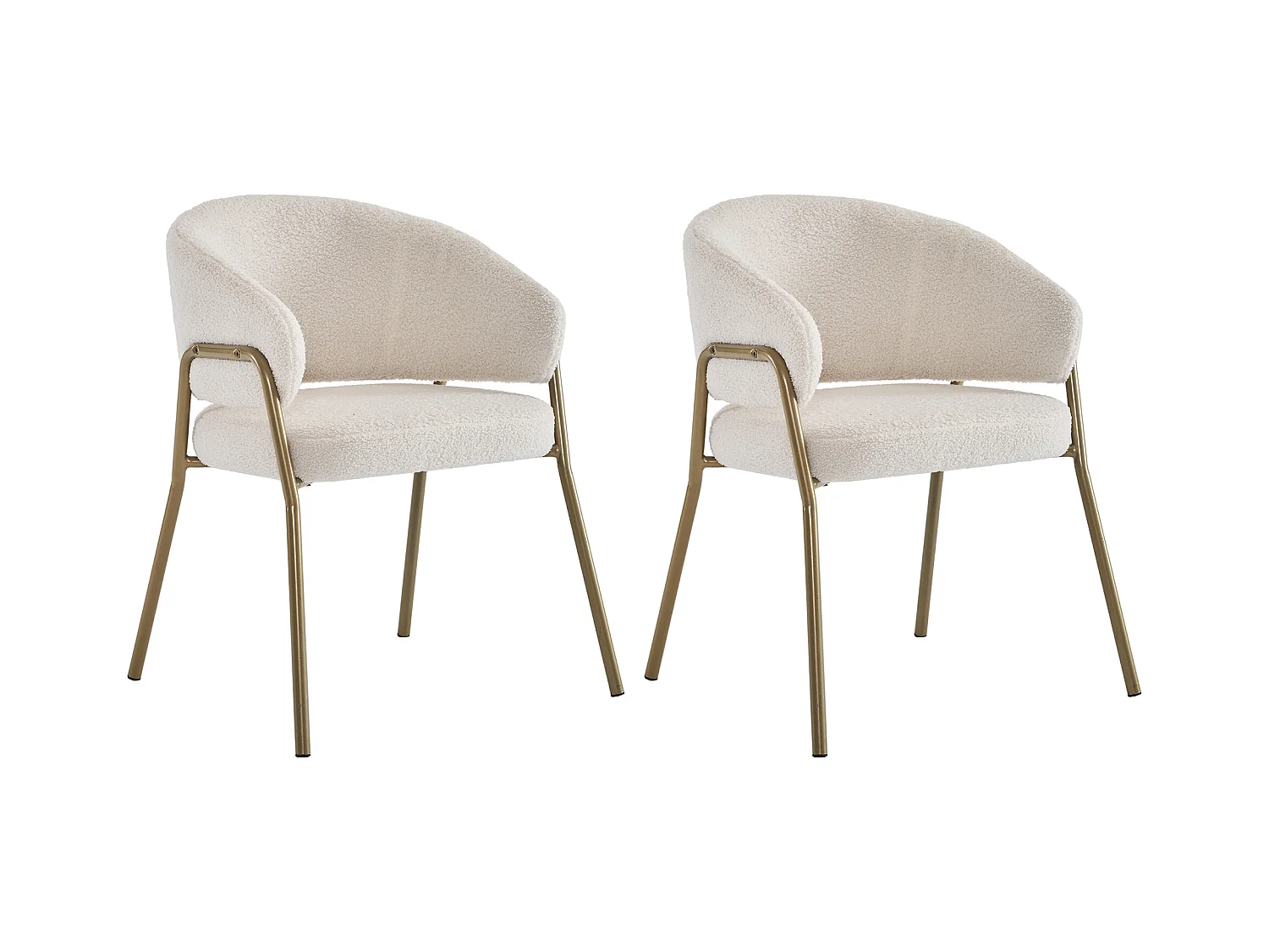 Lot de 2 chaises à manger en laine d'agneau avec accoudoirs et dossier - pieds en métal - blanc