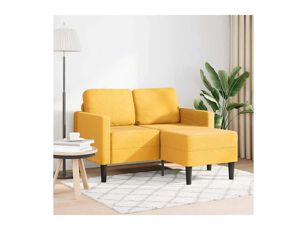 Canapé 2 places avec méridienne en L jaune clair 125 cm Lin