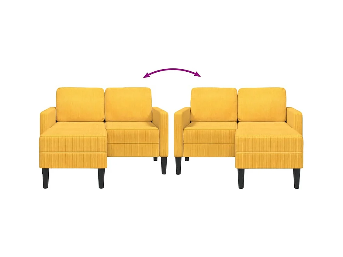 Canapé 2 places avec méridienne en L jaune clair 125 cm Lin