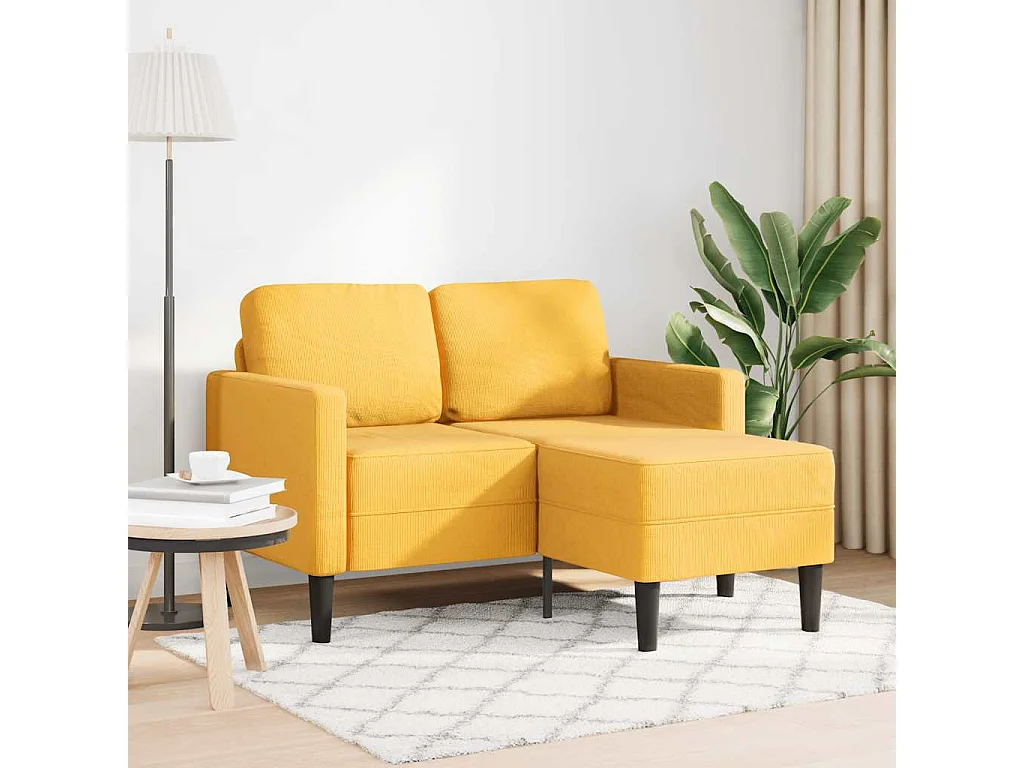 Canapé 2 places avec méridienne en L jaune clair 125 cm Lin