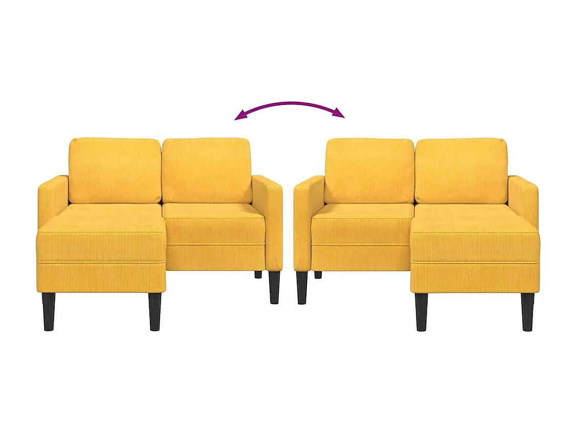 Canapé 2 places avec méridienne en L jaune clair 125 cm Lin