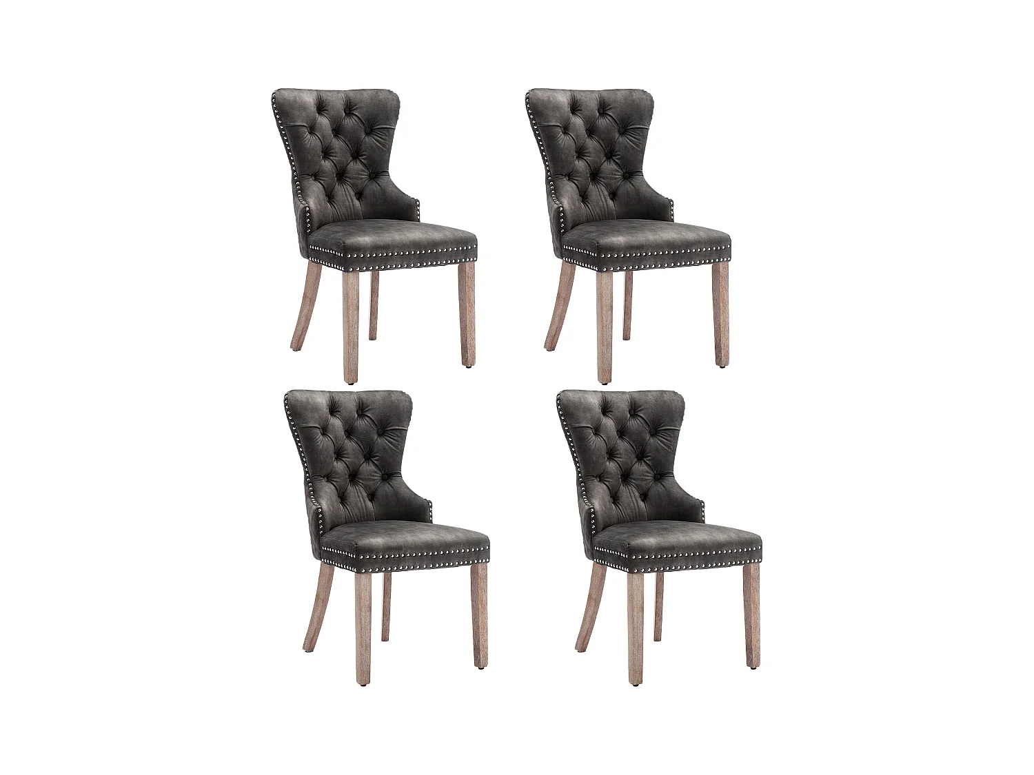 Lot de 4 chaises à manger en velours avec dossier - pieds en bois - gris