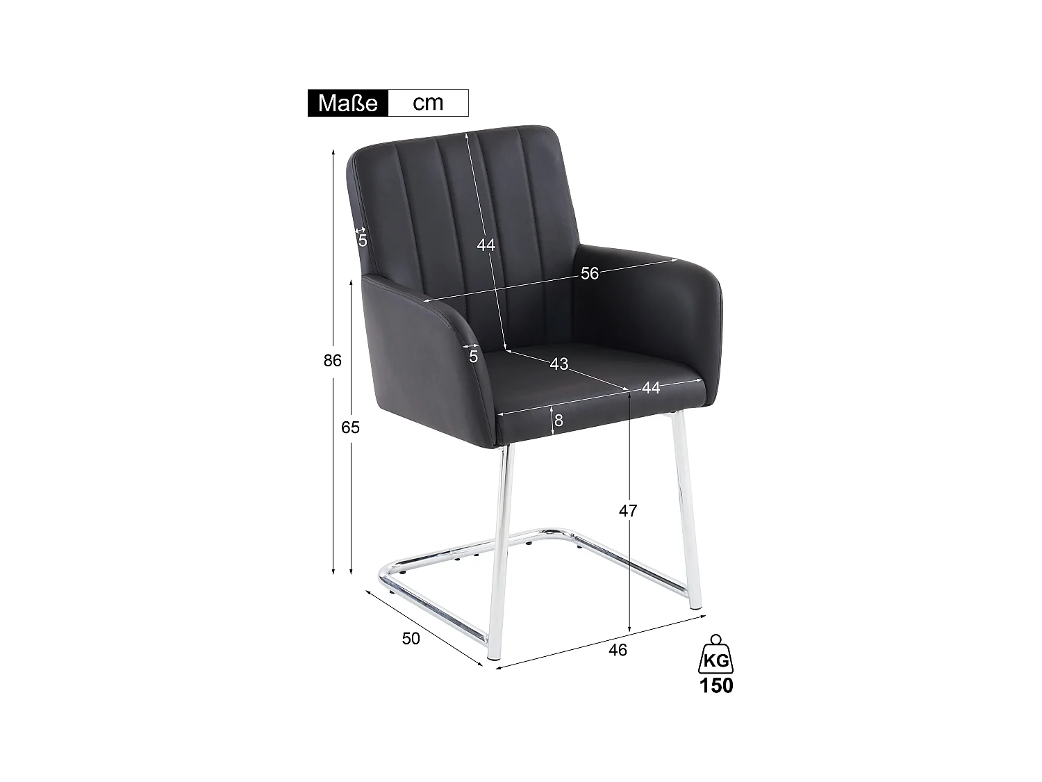 Lot de 2 chaises en similicuir avec accoudoirs et dossier - pieds en métal - noir