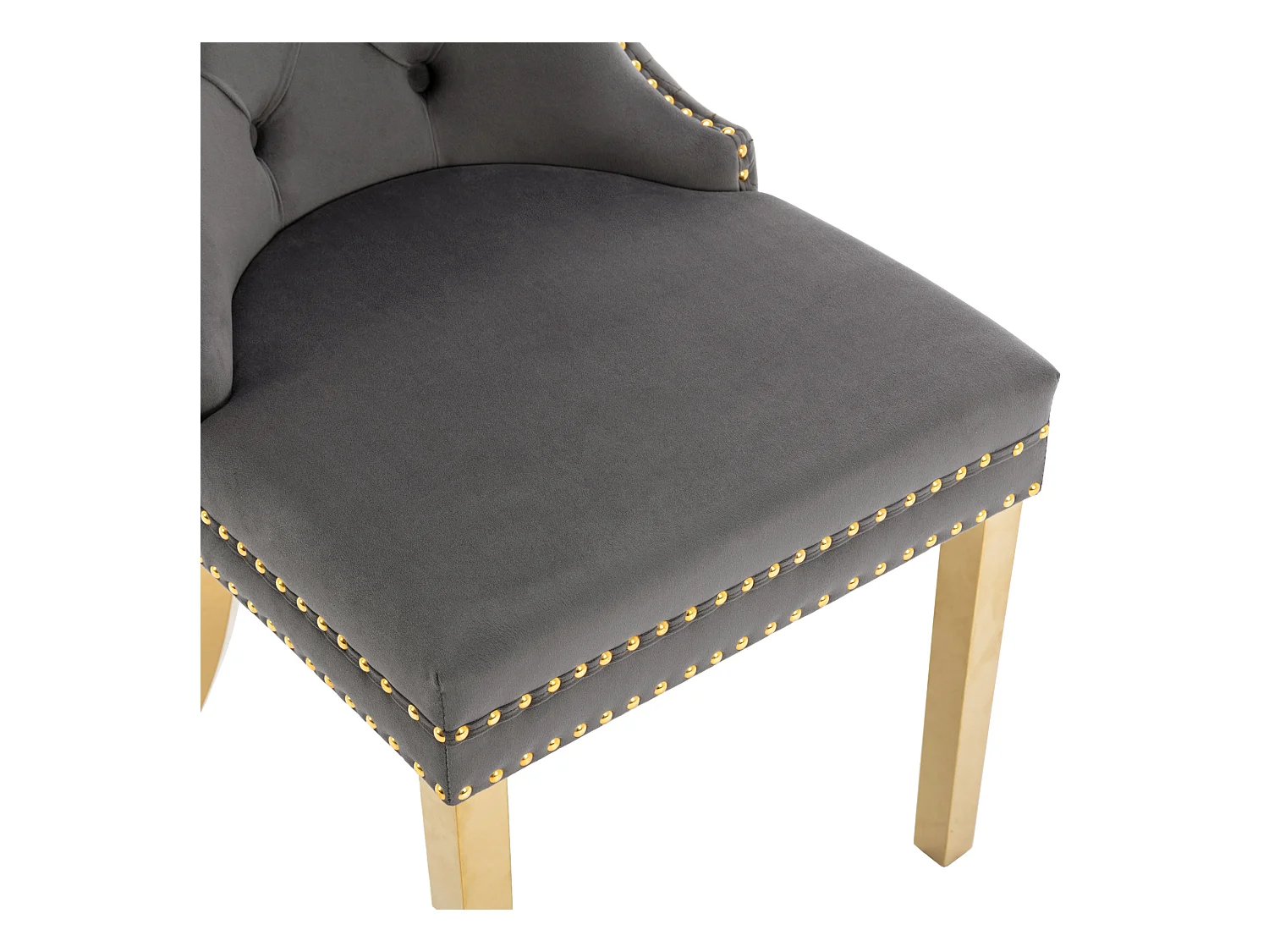 Lot de 6 chaises à manger avec dossier rembourré - pieds en métal doré - velours - gris