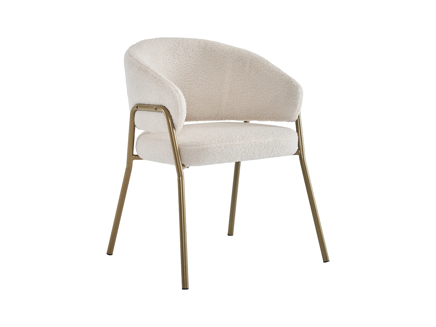 Chaise à manger en laine d'agneau avec accoudoirs et dossier - pieds en métal - blanc