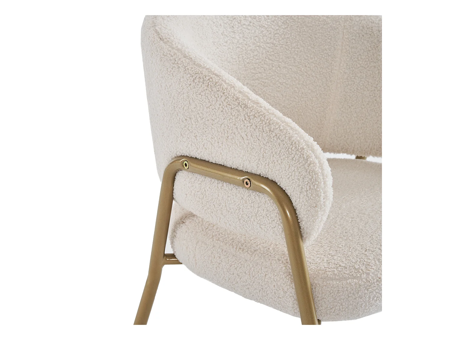 Chaise à manger en laine d'agneau avec accoudoirs et dossier - pieds en métal - blanc