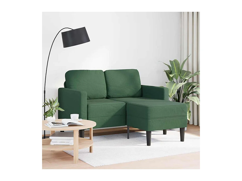 Canapé 2 places avec méridienne en L vert foncé 125 cm lin