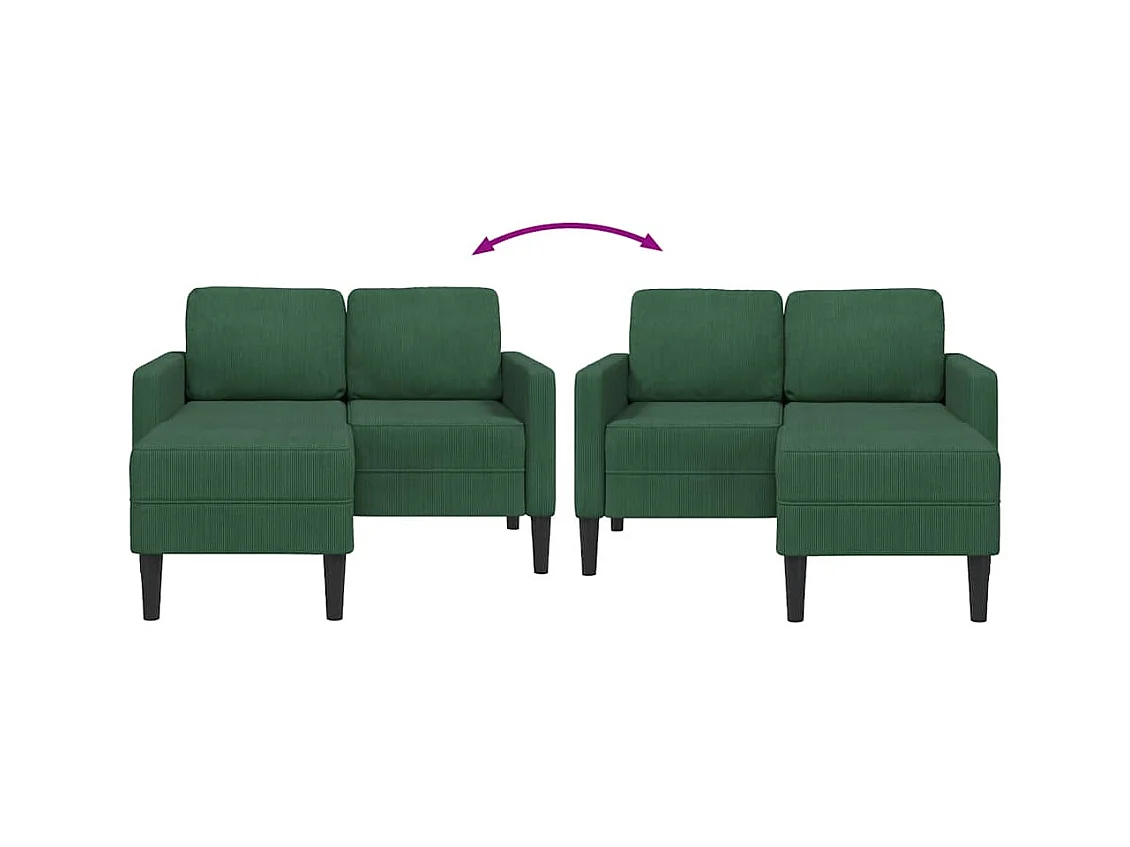 Canapé 2 places avec méridienne en L vert foncé 125 cm lin