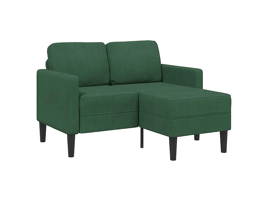 Divano 2 Posti con Chaise longue a L Verde Scuro 125 cm Lino