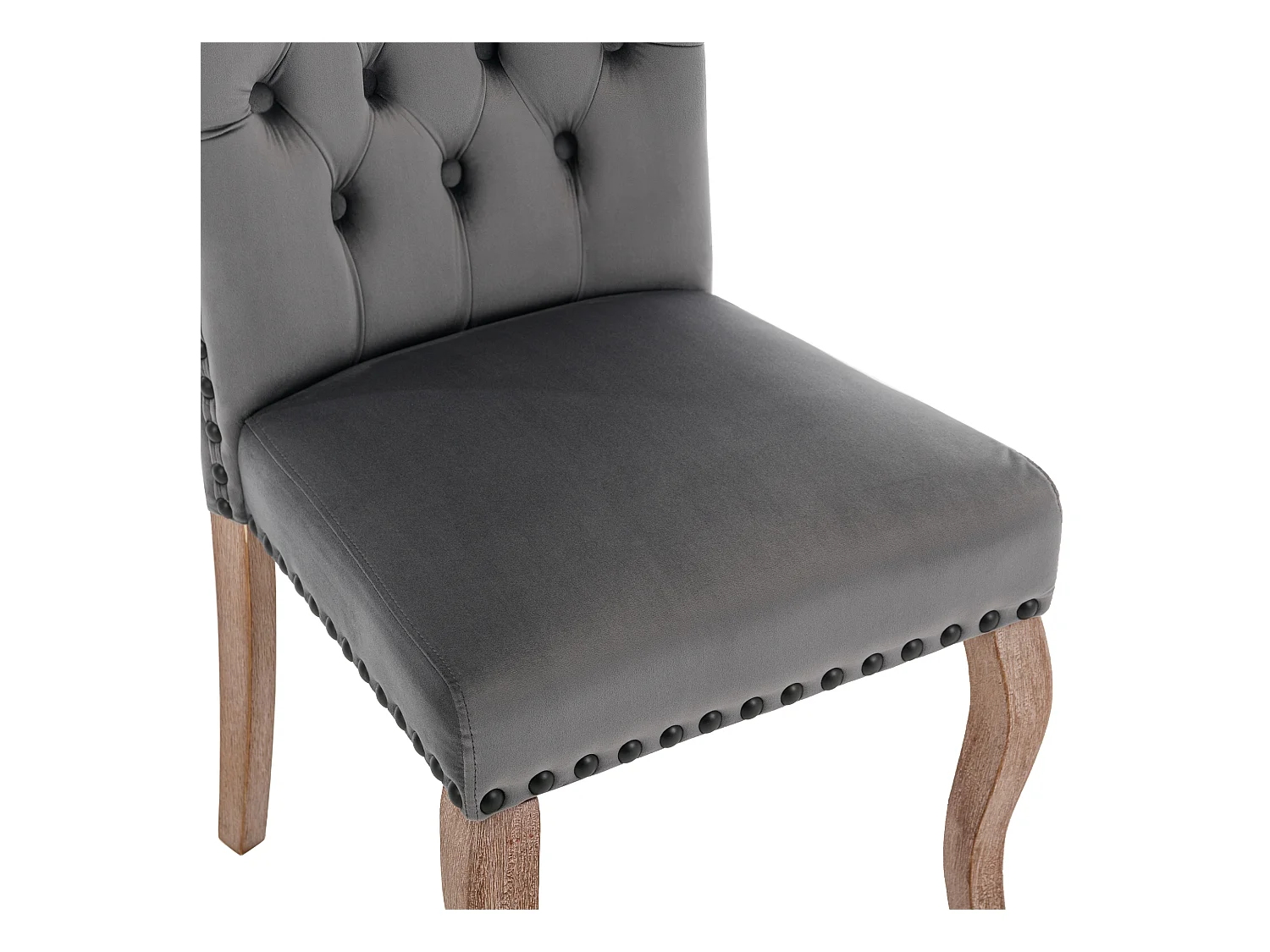 Lot de 6 chaises à manger en velours avec dossier - pieds en bois - gris