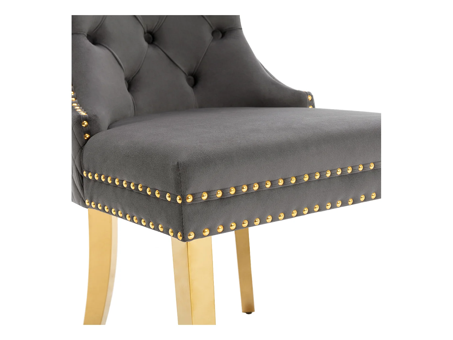 Lot de 4 chaises à manger en velours  - pieds en métal doré - gris