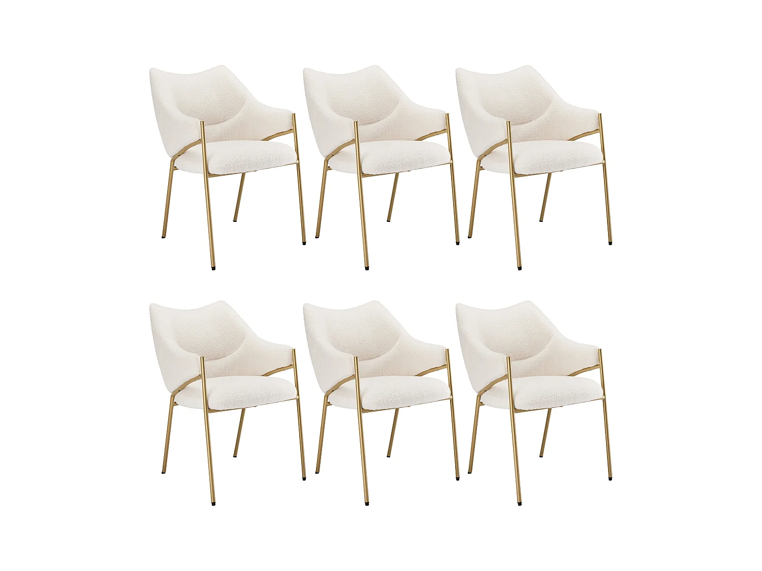 Set van 6 Sherpa eetkamerstoelen met gewatteerde rugleuning en armleuningen - Verstelbare poten - Beige
