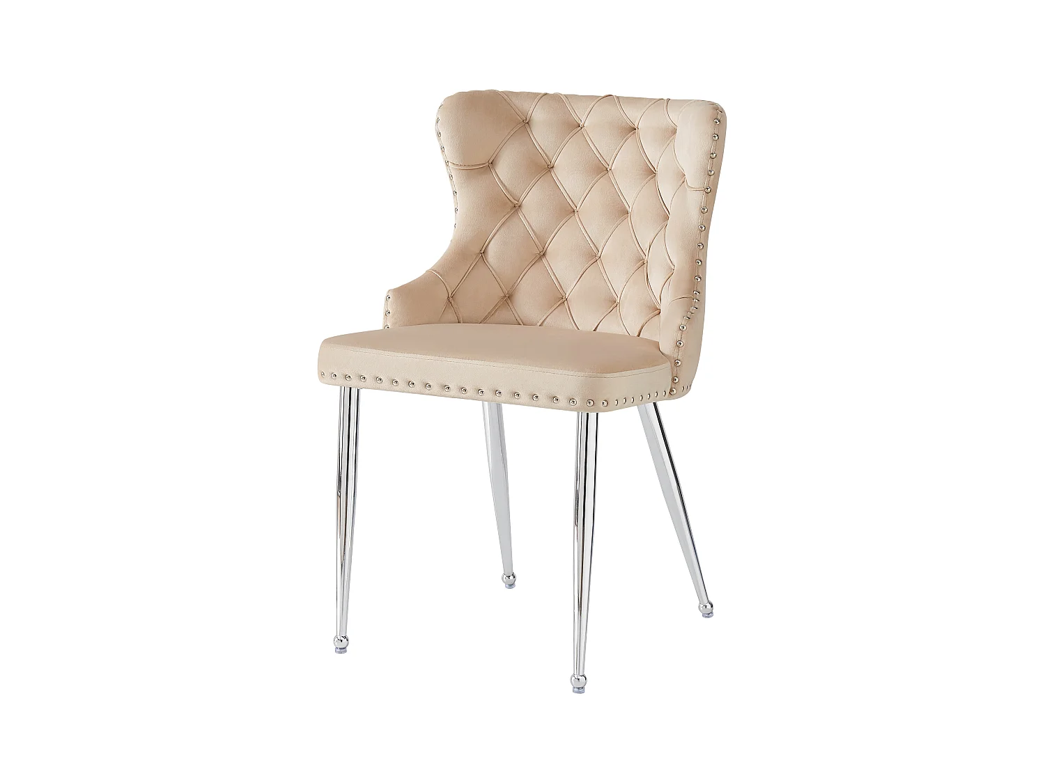Lot de 2 chaises à manger en velours avec dossier rembourré - pieds réglables en métal argenté - beige
