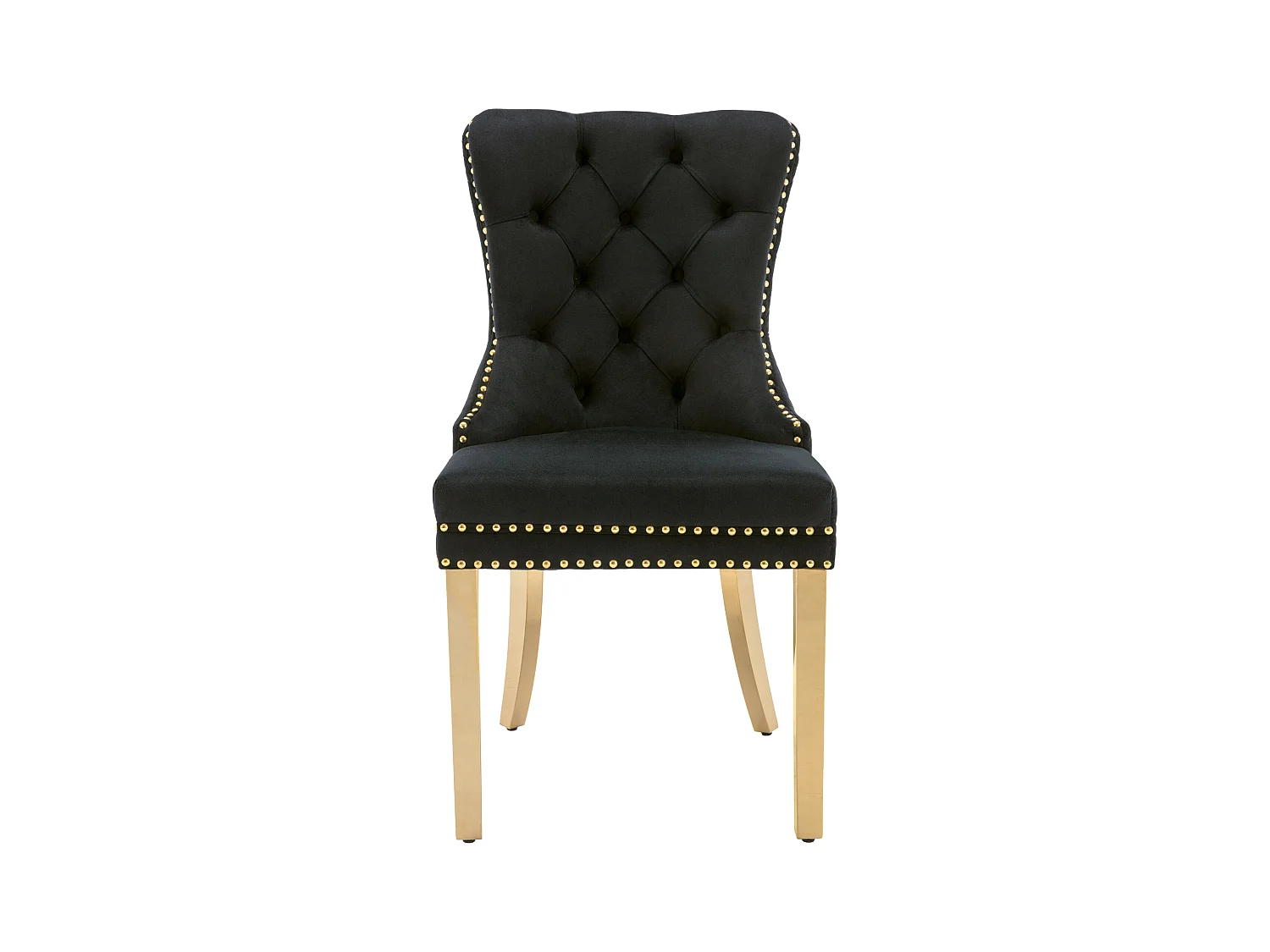 Lot de 4 chaises à manger avec dossier rembourré - pieds en métal doré - velours - noir