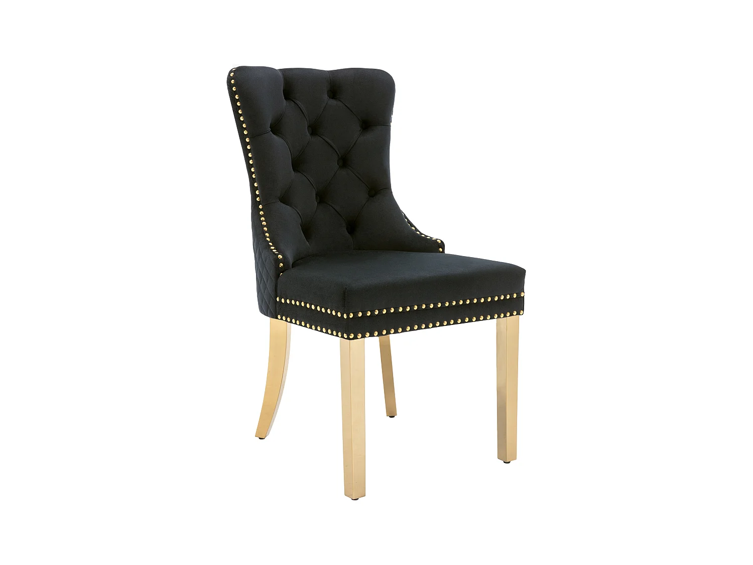 Lot de 4 chaises à manger avec dossier rembourré - pieds en métal doré - velours - noir