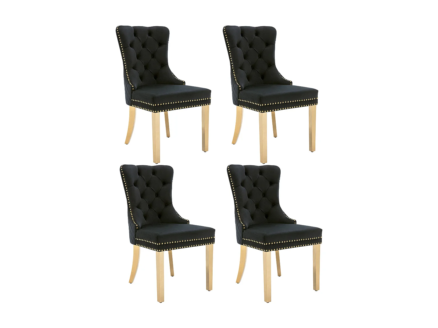 Lot de 4 chaises à manger avec dossier rembourré - pieds en métal doré - velours - noir