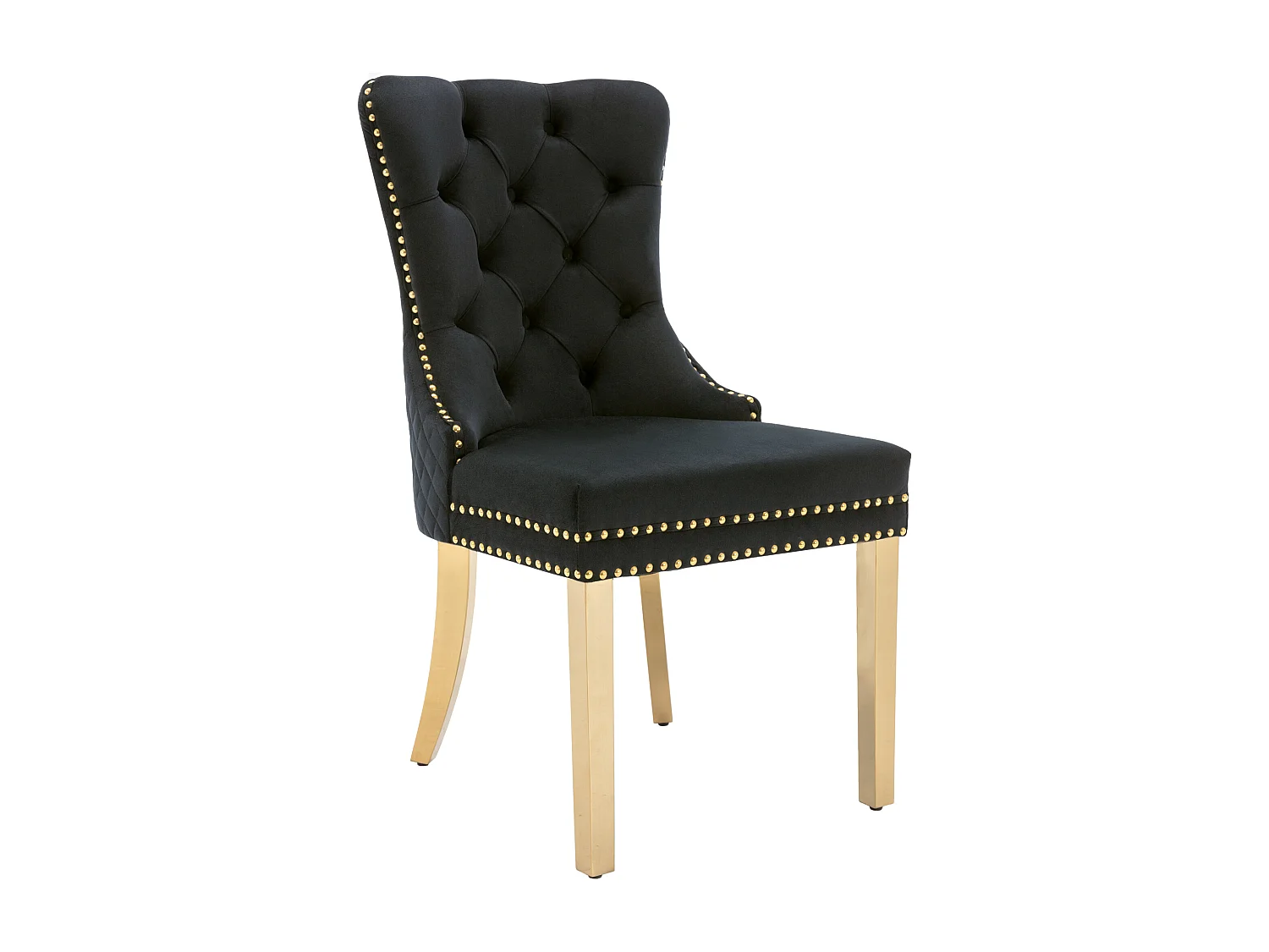 Lot de 4 chaises à manger avec dossier rembourré - pieds en métal doré - velours - noir