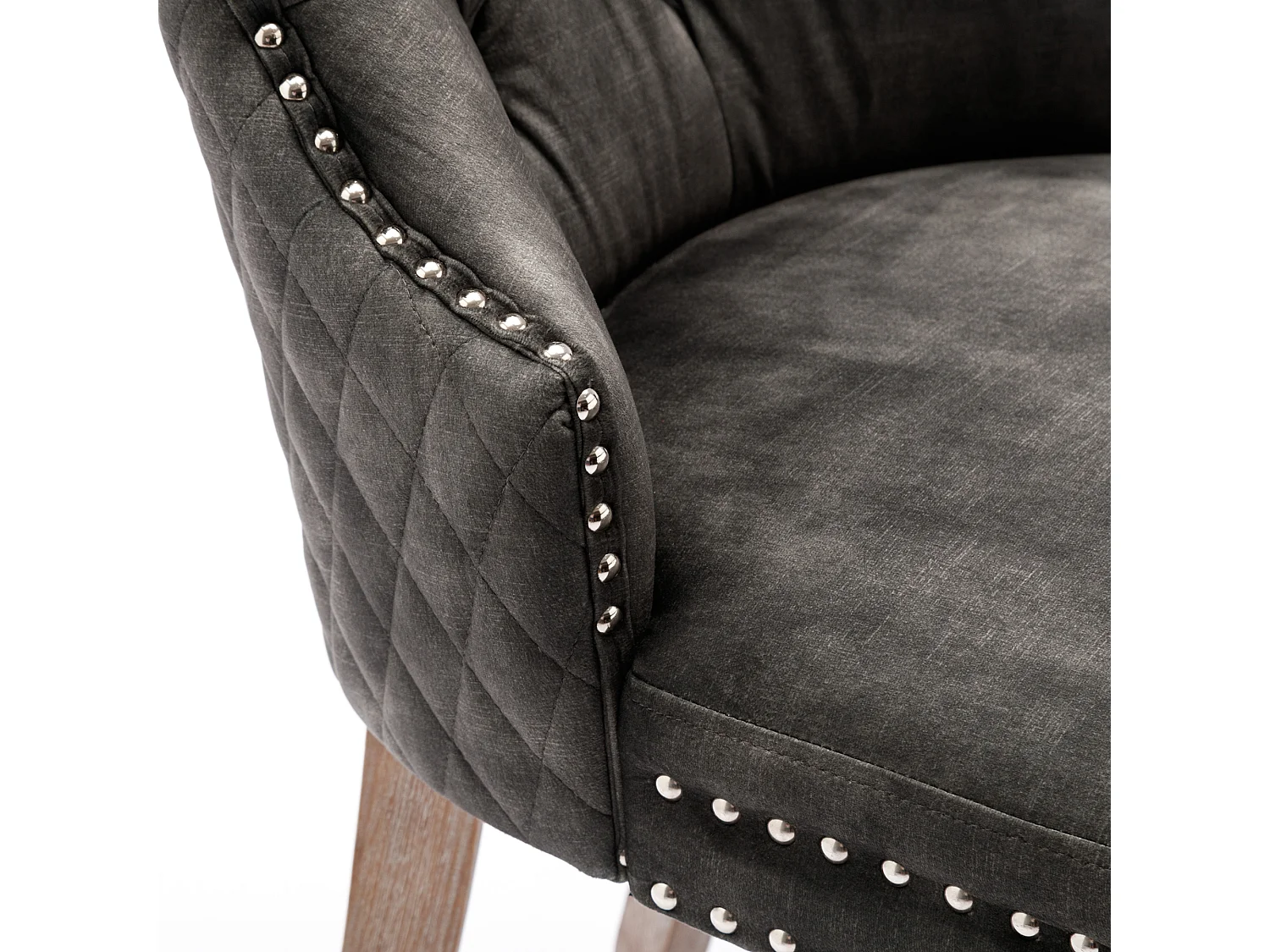 Set van 2 fluwelen eetkamerstoelen met rugleuning - houten poten - grijs