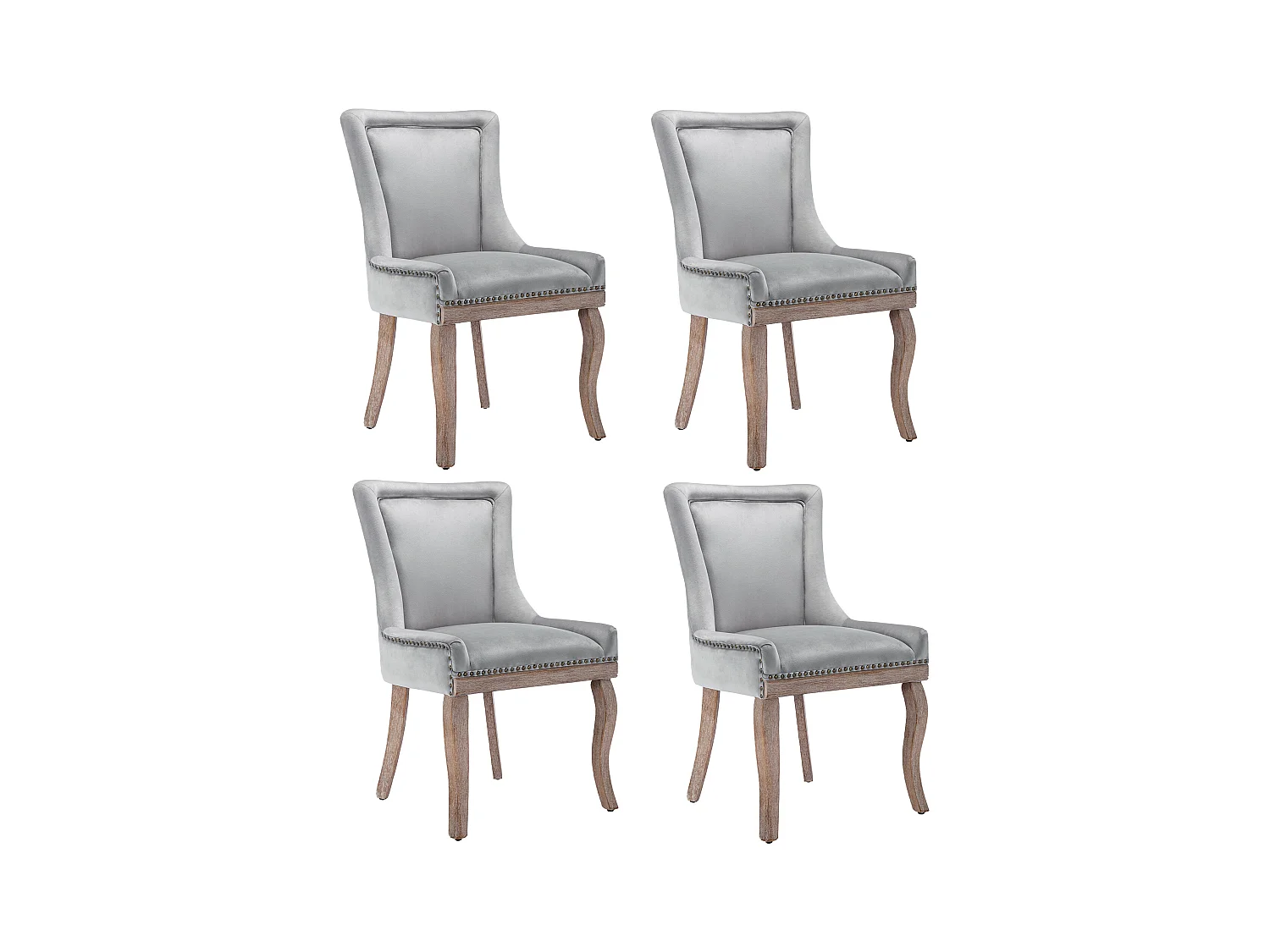 Lot de 4 chaises à manger en velours avec dossier - pieds en bois - gris