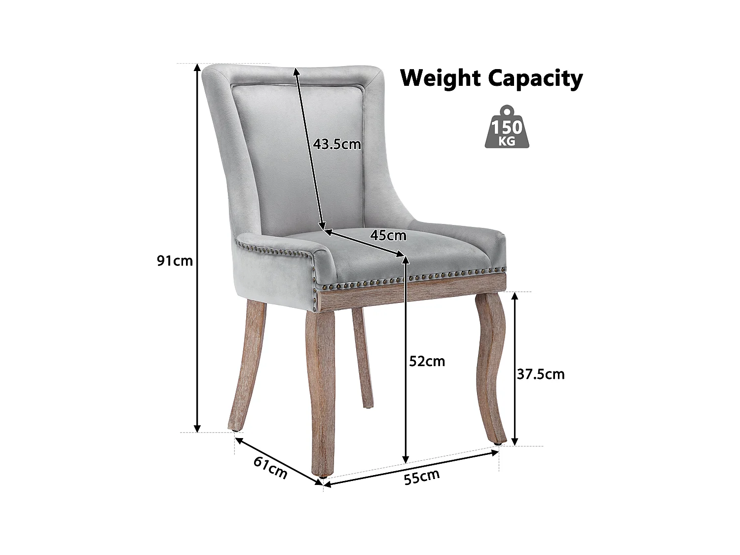 Lot de 4 chaises à manger en velours avec dossier - pieds en bois - gris