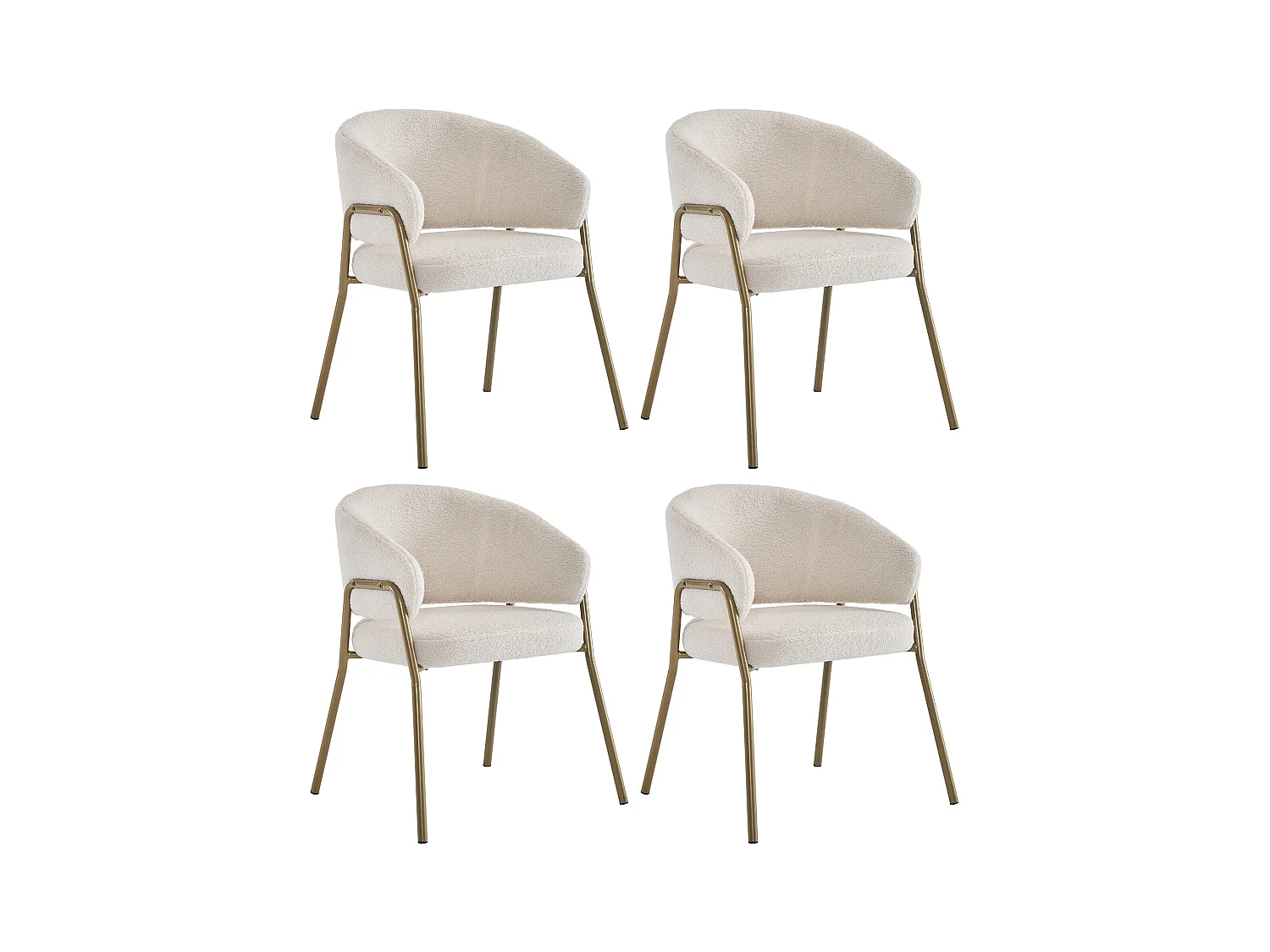 Lot de 4 chaises à manger en laine d'agneau avec accoudoirs et dossier - pieds en métal - blanc