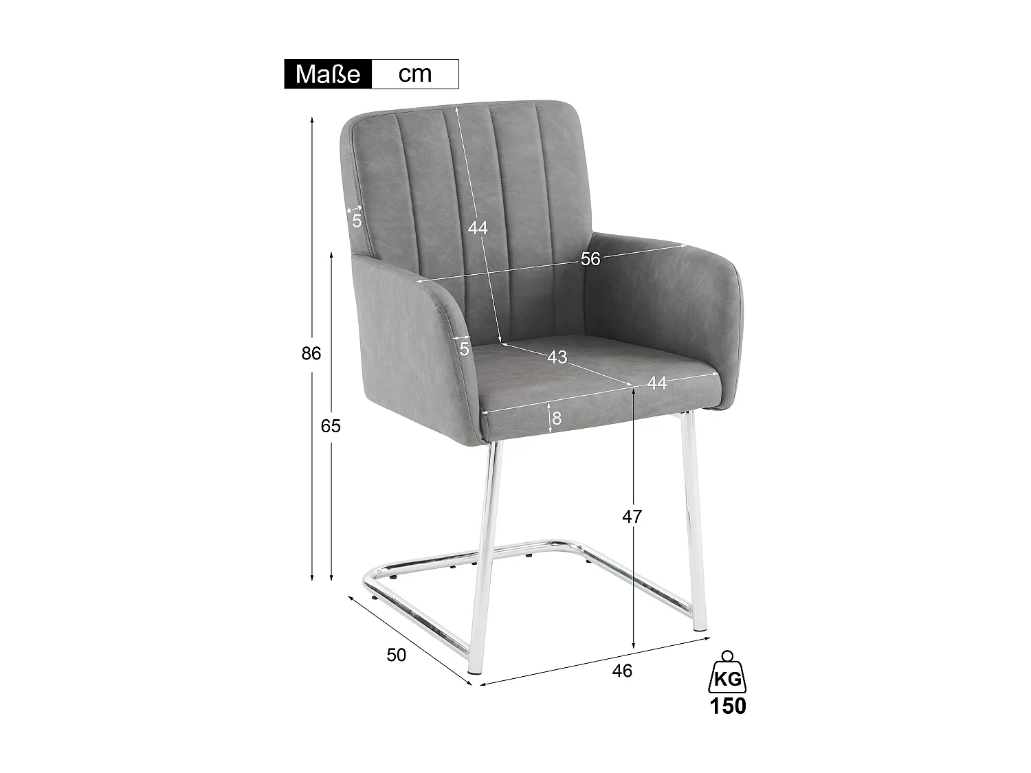 Set van 2 eetkamerstoelen van imitatieleer met armleuningen en rugleuning - metalen poten - grijs