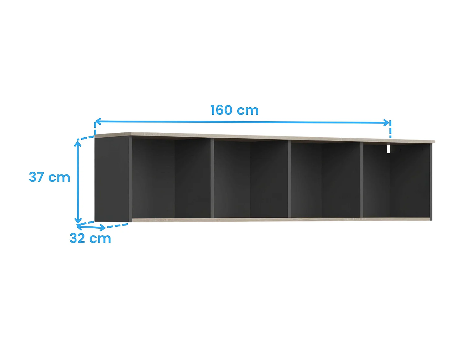 Étagère murale de bureau moderne Nibis Chêne Sonoma/Gris 4 ouvertures 160 x 37 x 32 cm